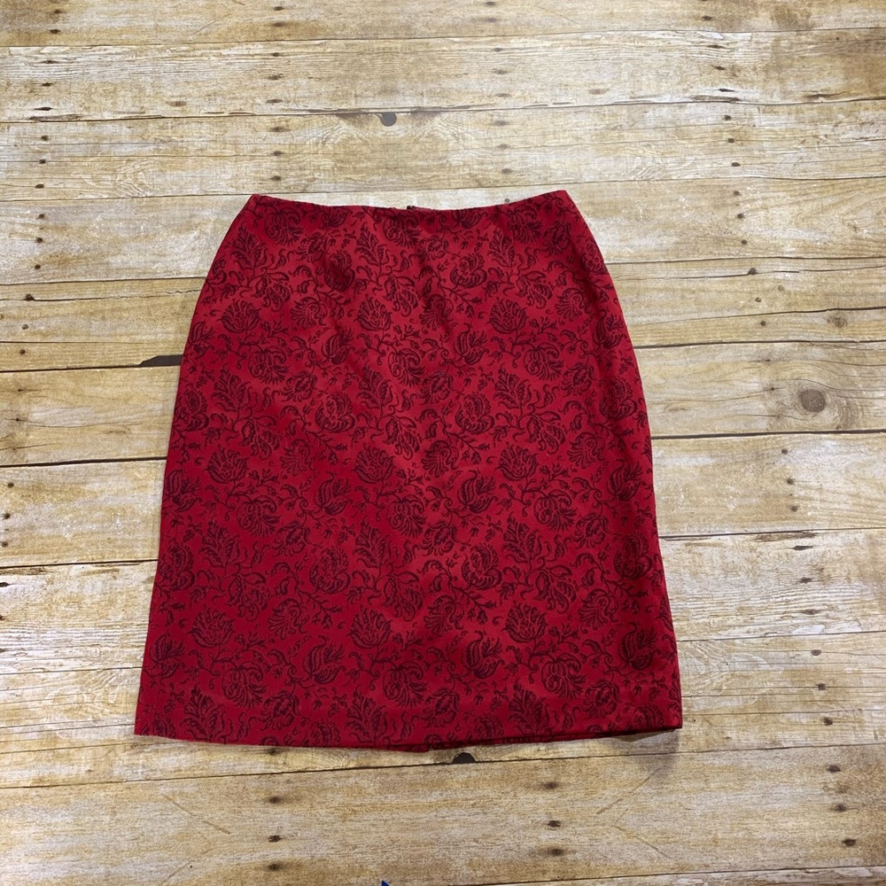 Ann Taylor Red Brocade Pencil Skirt Sz 6